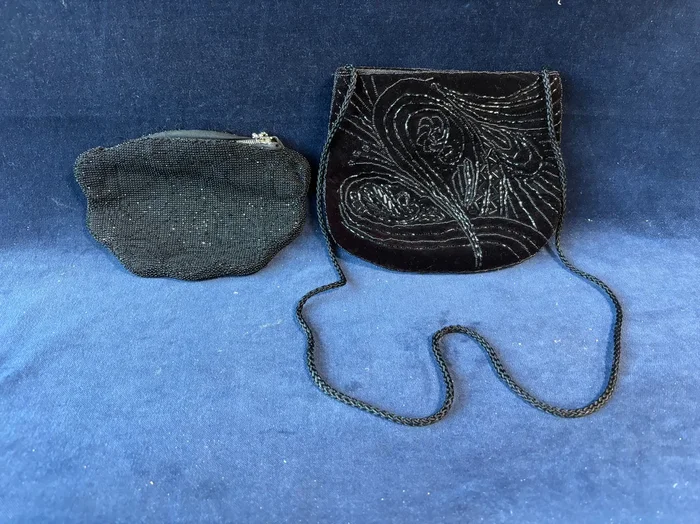 Lot Of 2 Black Beaded Evening/Cosmetic Bags