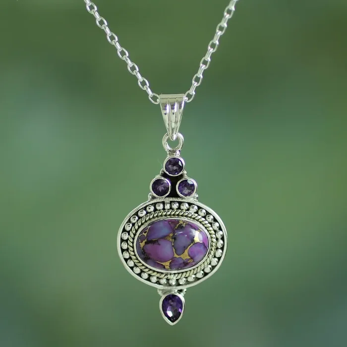 Luminous Lilac Sky Handmade Amethyst and Composite Turquoise Necklace