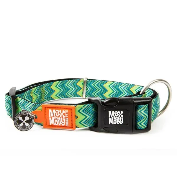 Max and Molly Smart ID Vintage Green Zig Zag Adjustable Dog Collar