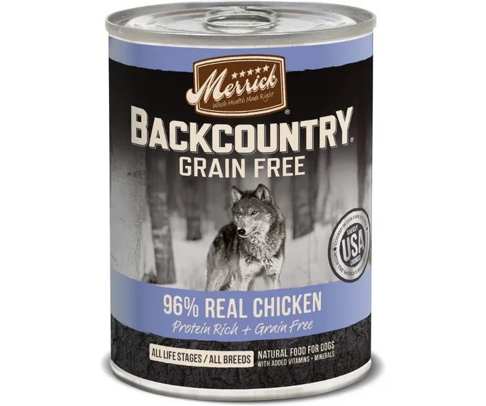 Merrick, Backcountry Grain Free – All Dog Breeds, All Life Stages 96% Real Chicken Recipe Canned Dog Food