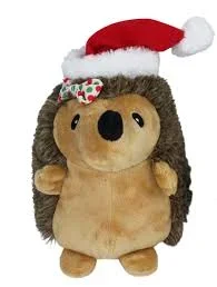 Multipet Hedgehog W/Hair Bow & Red Santa Hat Dog Toy 8″