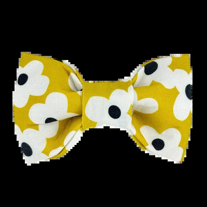 Mustard, White, Black Daisies Bow Tie – 1088
