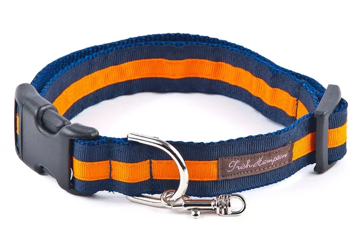 Navy/Bright Orange Stripe Dog Collar – 305