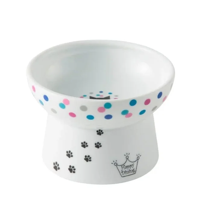 NECOICHI Raised Cat Food Bowl with Colorful Dots