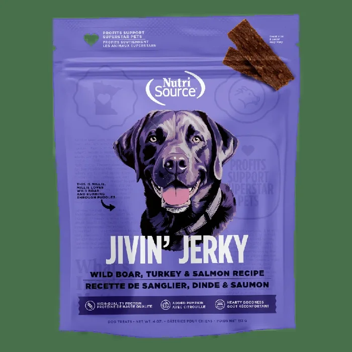 Nutrisource Jivin’ Jerky Grain Free Wild Boar, Turkey & Salmon Dog Treats