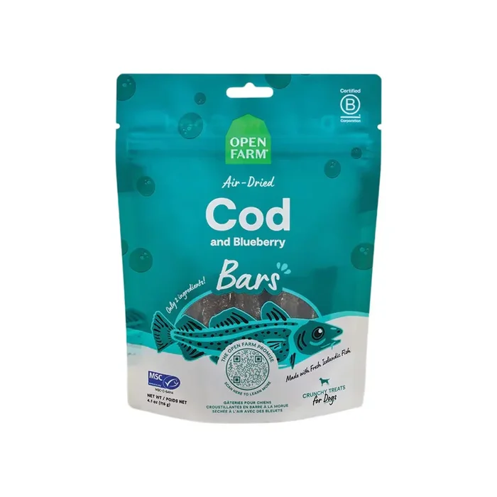 OPEN FARM Aired Dried Cod and Blueberry Dog Treat Bars 4.1 OZ