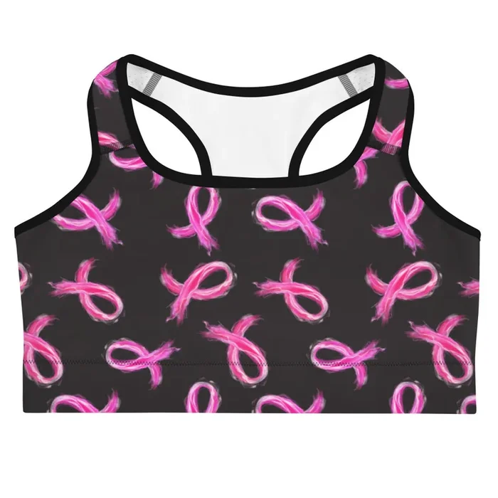 Painted Pink Ribbon All Over Print Sports Bra