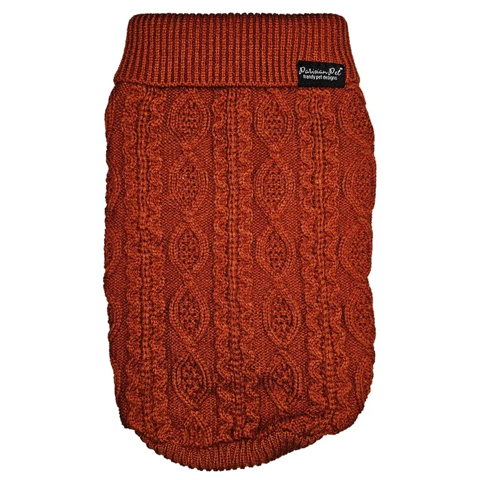 Parisian Pet Pullover Cable Knit Dog Sweater in Terra Cotta