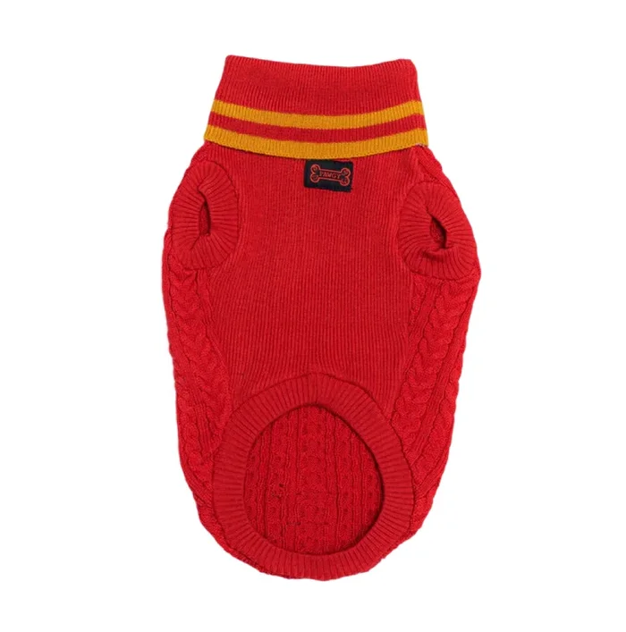 Pawgypets High Neck Cable Kint Sweater for Dogs and Cats (Red)