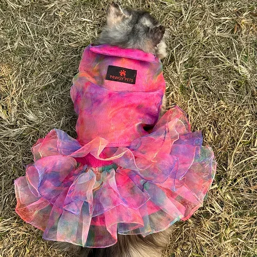 Pawgypets Tie and Dye Frilly Dress for Cats (Pink)