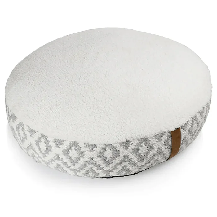 Pawpourri Bohemian Plush Round Bed for Dogs and Cats (Grey/White)