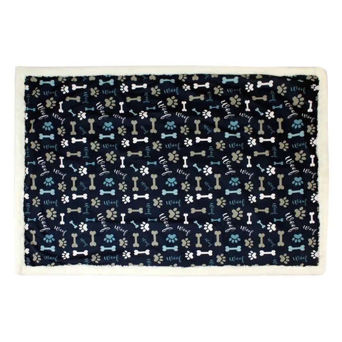 Pawpourri Printed Navy Bone, Paw and Woof Blanket for Dogs and Cats
