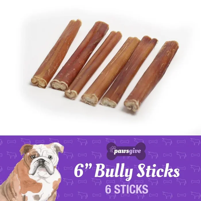 PawsGive 6″ Bully Sticks for Dogs from Grass Fed Free Range Cattle