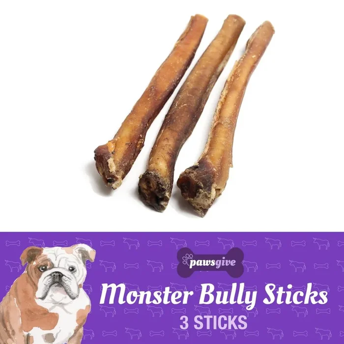 PawsGive Monster 12″ Bully Sticks for Dogs from Grass Fed Cattle