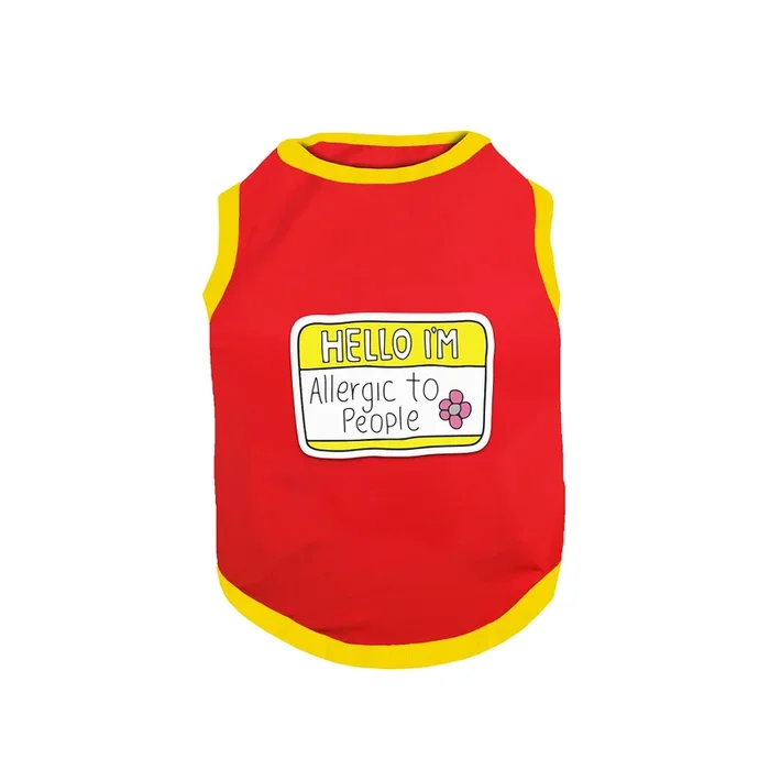 PawsIndia Hello I’m Allergic to People Printed with Ribbed Sleeves TShirt for Cats (Red)