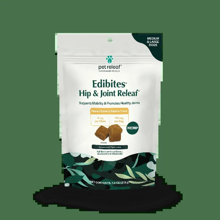 Pet Releaf Hip & Joint Releaf Edibites for Medium & Large Dogs Peanut Butter & Banana Flavor