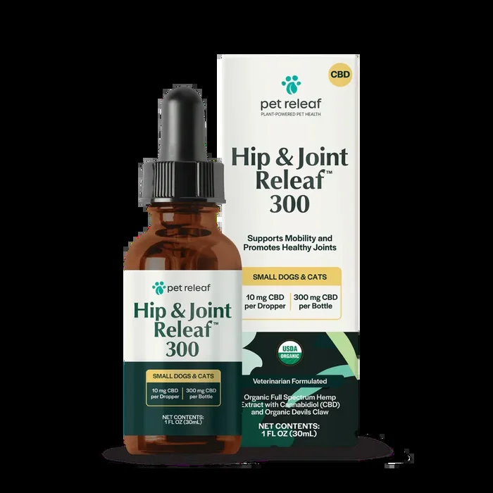 Pet Releaf USDA Organic Hip and Joint Releaf 300mg CBD Oil for Small Dogs & Cats