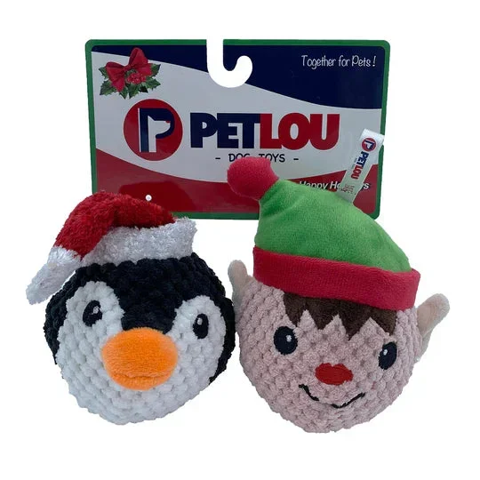PetLou Christmas EZ Squeaky Twin Pack Ball – Penguin & Elf Dog Toys