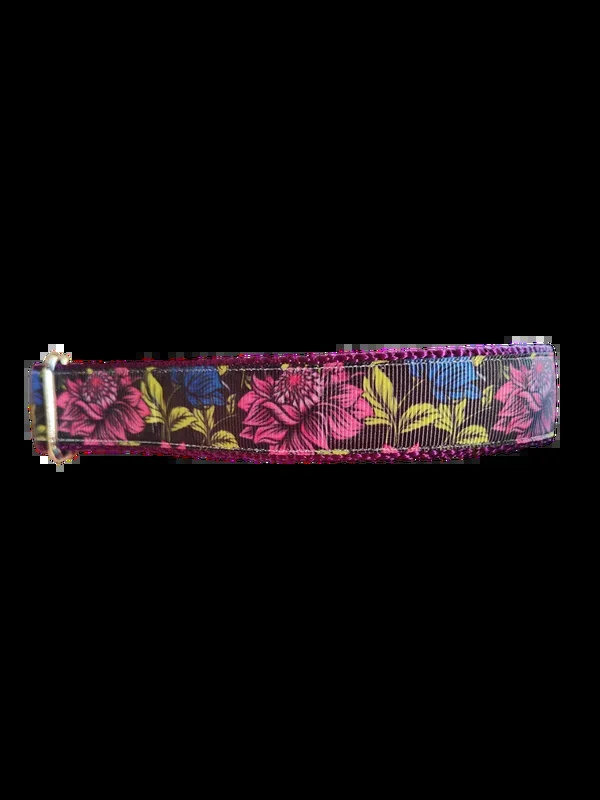 Pink & Blue Flowers Nylon Dog Collar