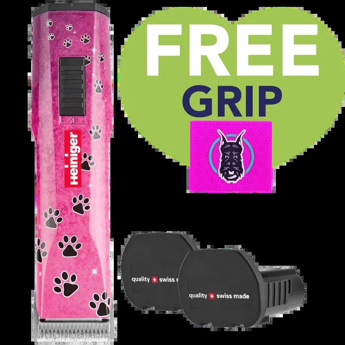 Pink Paws Saphir Cordless Clipper Two Batteries with Free Grip by Heiniger