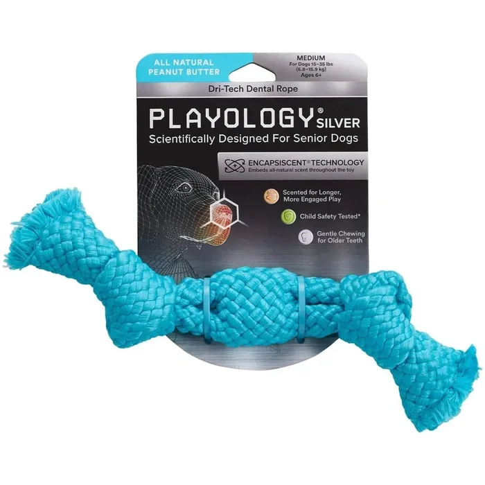 Playology Dri-Tech Peanut Butter Scent Dental Rope Dog Toy, Med