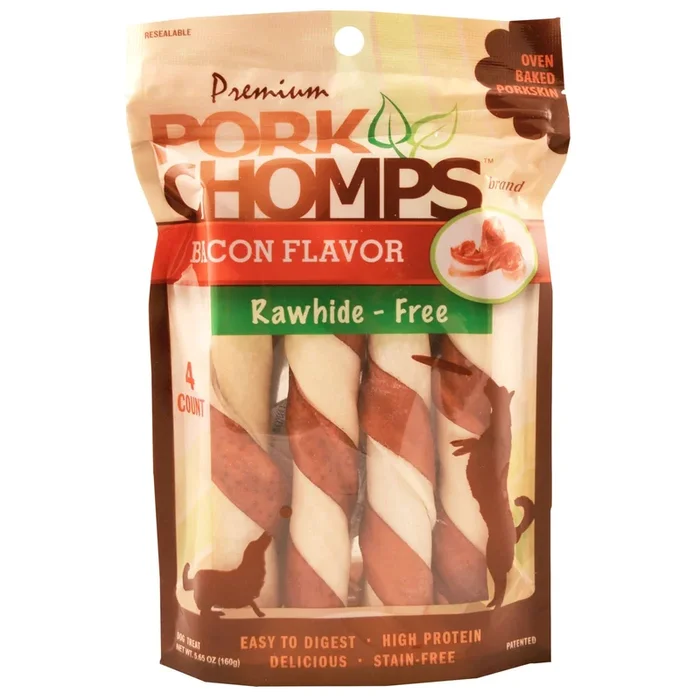 Pork Chomps Premium Twists – Rawhide-Free Dog Chews, Bacon, Chicken & Roasted, 6-Inch Oven-Baked Treats for Medium & Large Dogs