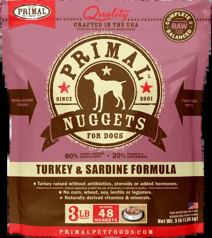 Primal Dog Raw Frozen Turkey and Sardine Nuggets
