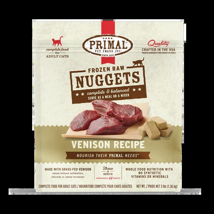 Primal Frozen Raw Nuggets Venison Cat Food, 3-lb Bag