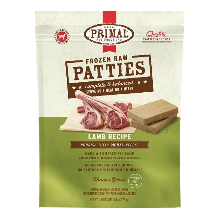 Primal Lamb Formula Patties Raw Frozen Dog Food (Size: 6-lb)
