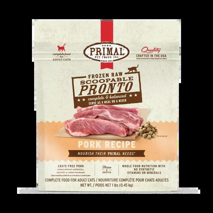 Primal Scoopable Pronto Frozen Raw Cat Food – Pork – 1lb Bag