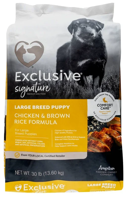 Purina Exclusive Signature Premium Large Breed Puppy Dry Food, Chicken/Brown Rice, 30 lb
