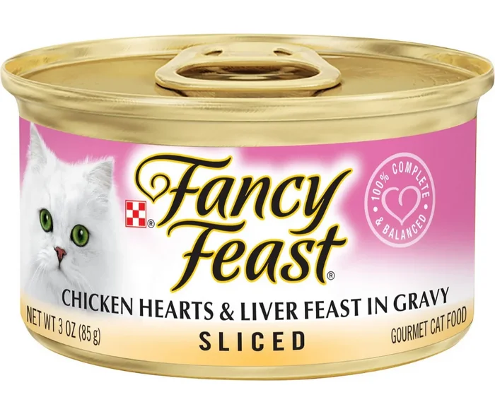 Purina Fancy Feast – All Breeds, Adult Cat Sliced Chicken Hearts & Liver in Gravy Recipe Canned Cat Food