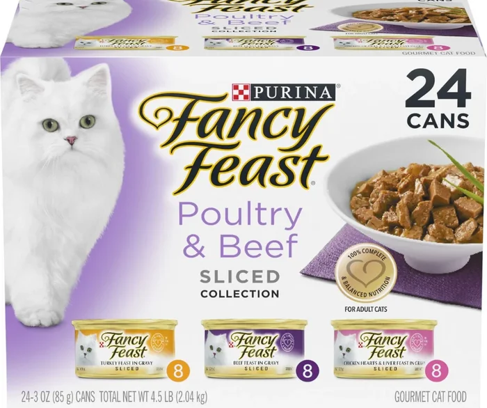 Purina Fancy Feast – All Breeds, Adult Cat Sliced Poultry and Beef Feast, Variety Pack Canned Cat Food