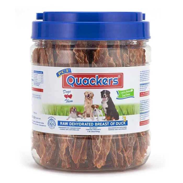 Quackers Duck Jerky Dog Treat Canister, 1 lb