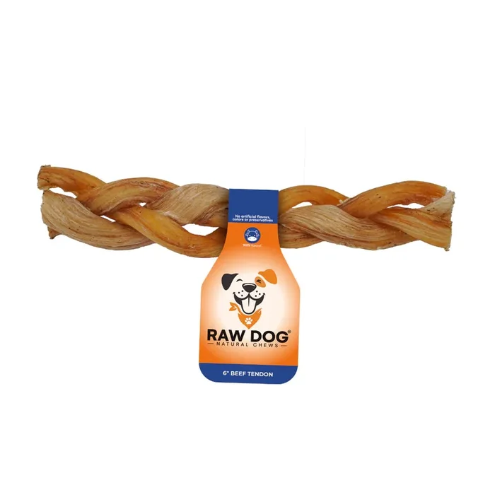 Raw Dog Braided Beef Tendon, Dog Chew, 6-inch