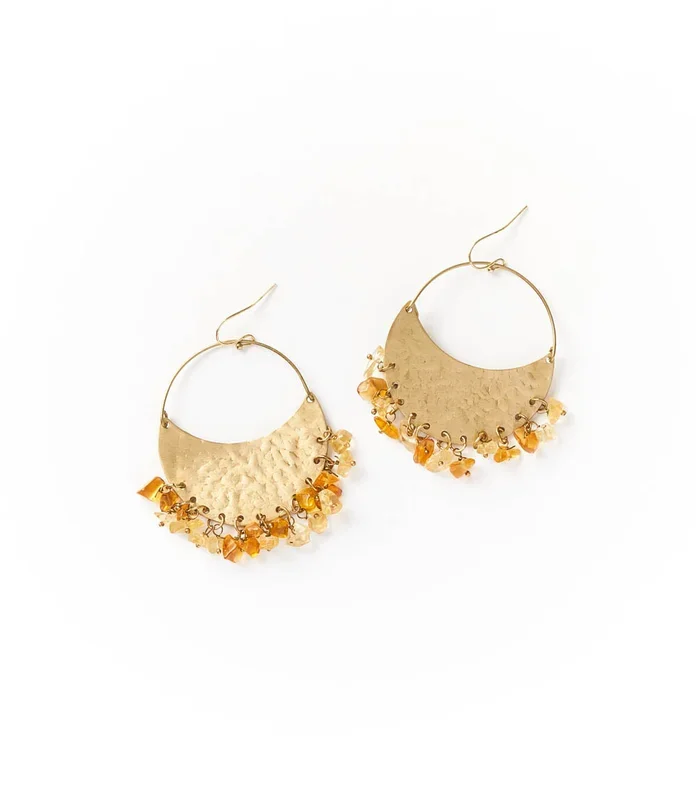 Ridhi Semi-Precious Citrine & Sunstone Earrings – Shaky Hoop
