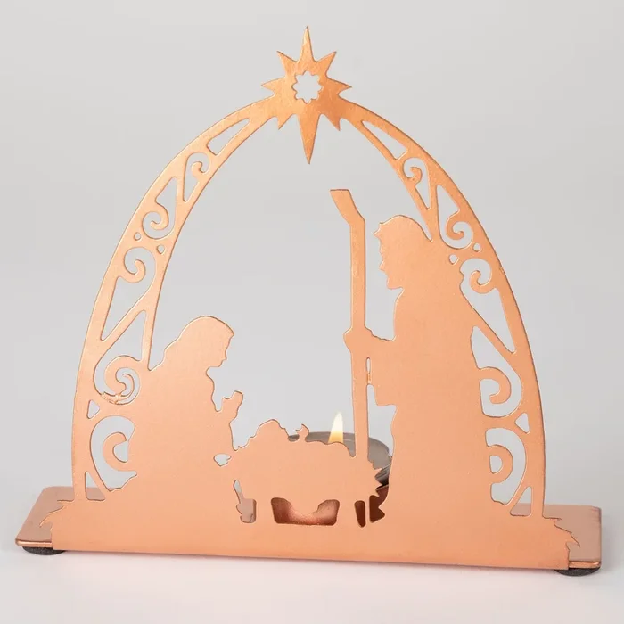 Rose Gold Nativity Tea Light Candle Holder