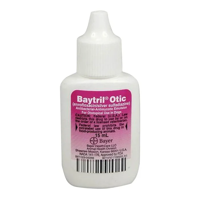 Rx Baytril Otic (enrofloxacin/silver sulfadiazine) for Dogs, 15 ml