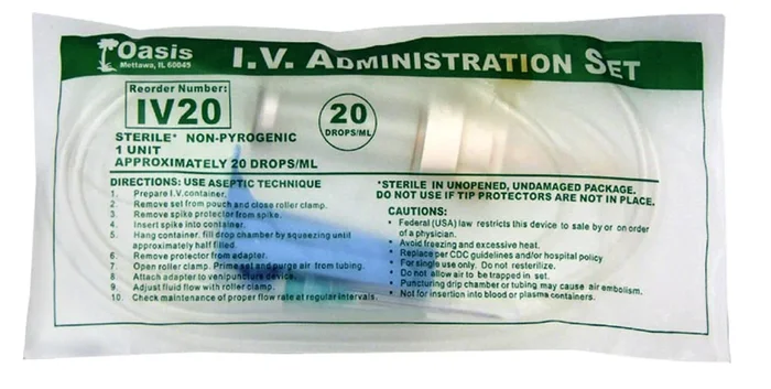 Rx Dripvet IV Set, 20 drop (72 inch) Not Vented-with Needle-1 Port