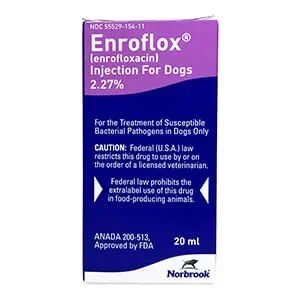 Rx Enroflox Injection for Dogs (enrofloxacin), 22.7mg x 20 ml Vial