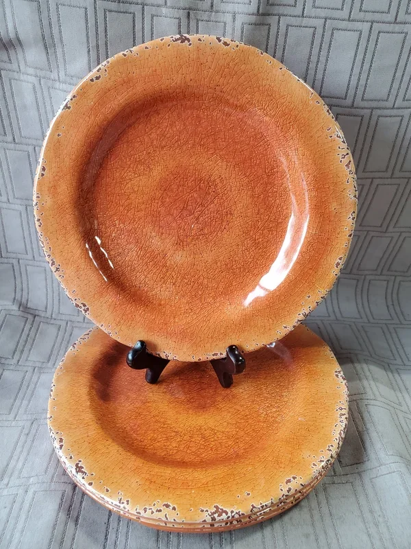 Set of 4 Pier 1 Orange “Carmelo” Crackle Melamine Salad Plates