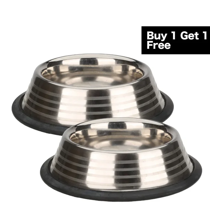 Skatrs Anti Skid Stainless Steel Striped Bowl for Dogs and Cats (Buy 1 Get 1)