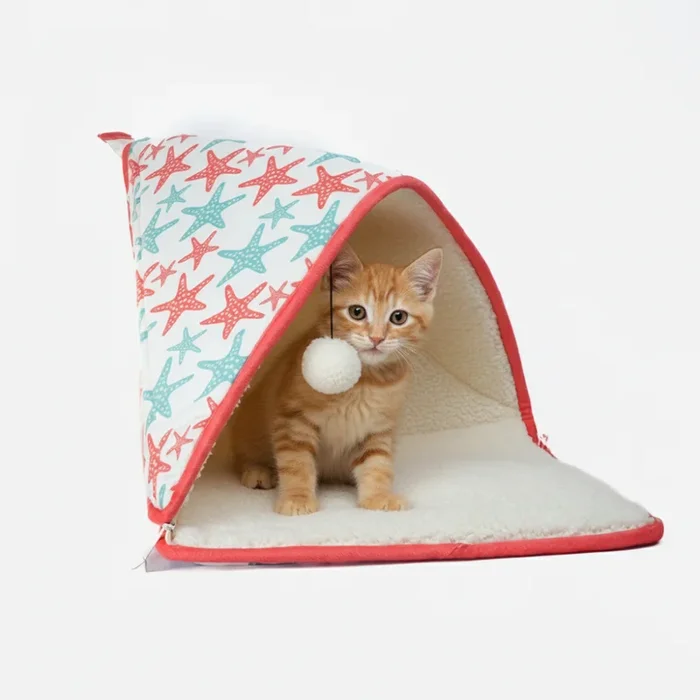 Skatrs Cozy Tent for Cats, Kittens and Small Dogs (Coral Red and Blue)