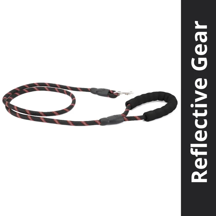Skatrs Reflective Nylon Rope Leash for Dogs (Black/Red)
