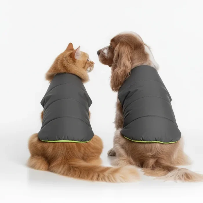 Skatrs Smokey Grey Puffer Reversible Jacket for Dogs and Cats | With Adjustable Baby Velcro