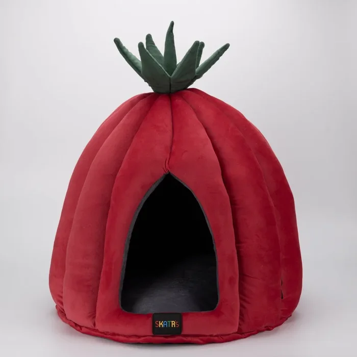 SKATRS Velvet Strawberry Dome House for Cats and Small Dogs