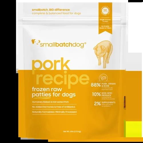 smallbatch Frozen Raw Dog Food – Pork Patties – 6lb Bag 8oz Patties