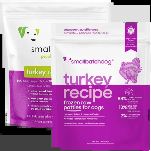 smallbatch Frozen Raw Dog Food – Turkey Patties – 6lb Bag 8oz Patties