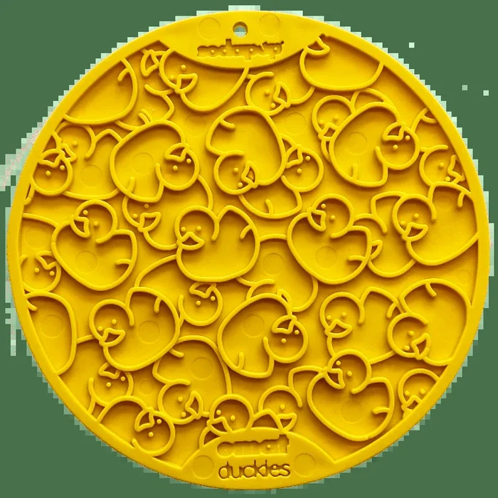 SodaPup Yellow Duckies Design eMat Enrichment Lick Mat With Suction Cups for Dogs