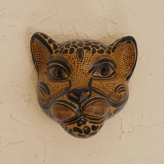 Spying Jaguar Hand Carved Ceramic Mask